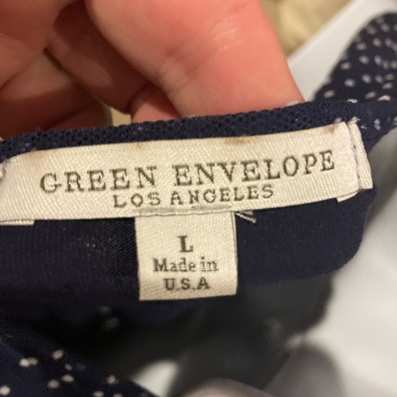 Ladies Green Envelope Navy Swiss Dot Blouse - Picture 5 of 5